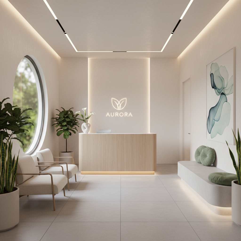 明るく清潔感のあるクリニックやサロンの受付ロビー