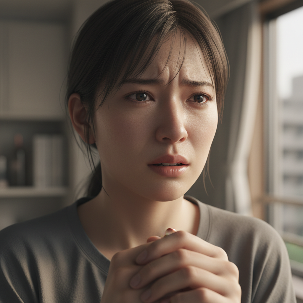 不安そうな表情の女性